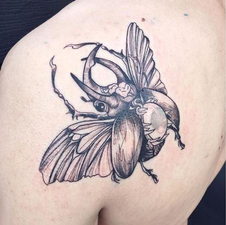 Ashes Bardole - Black and Gray Beatle Tattoo